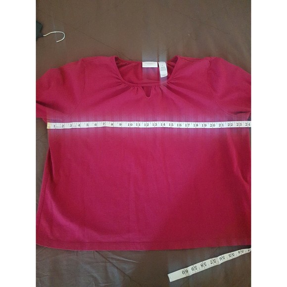 Liz Claiborne Woman Size 2X Red Blouse Keyhole Neck Pleated Long Sleeve Cotton - Picture 9 of 11